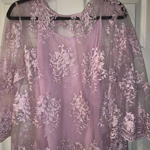 Pretty Glamorous Pink soft lace sheer top w/tank